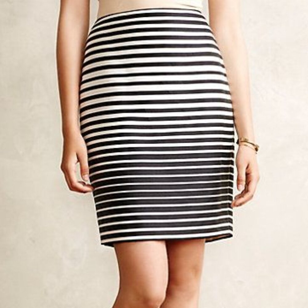 ANTHROPOLOGIE Optic Stripe Skirt Black & White Stripes NEW